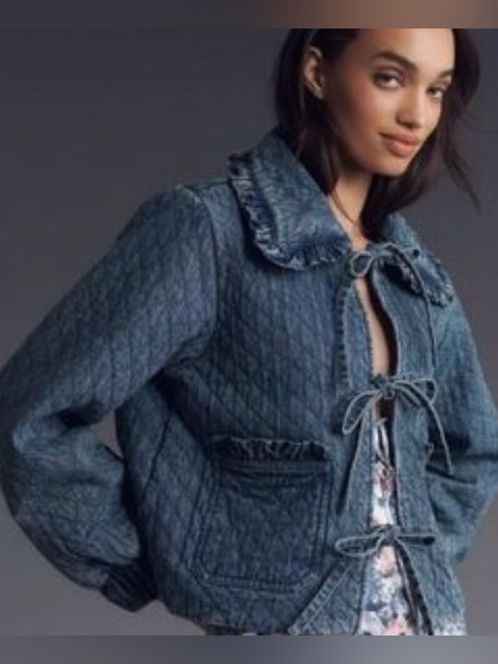 Anthropologie Denim Quilted Tie-Front Jacket - Blue - Picture 4 of 4